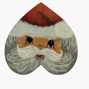Hand Painted Wooden Santa Heart Face Decoration Craft Embellishment Tolle